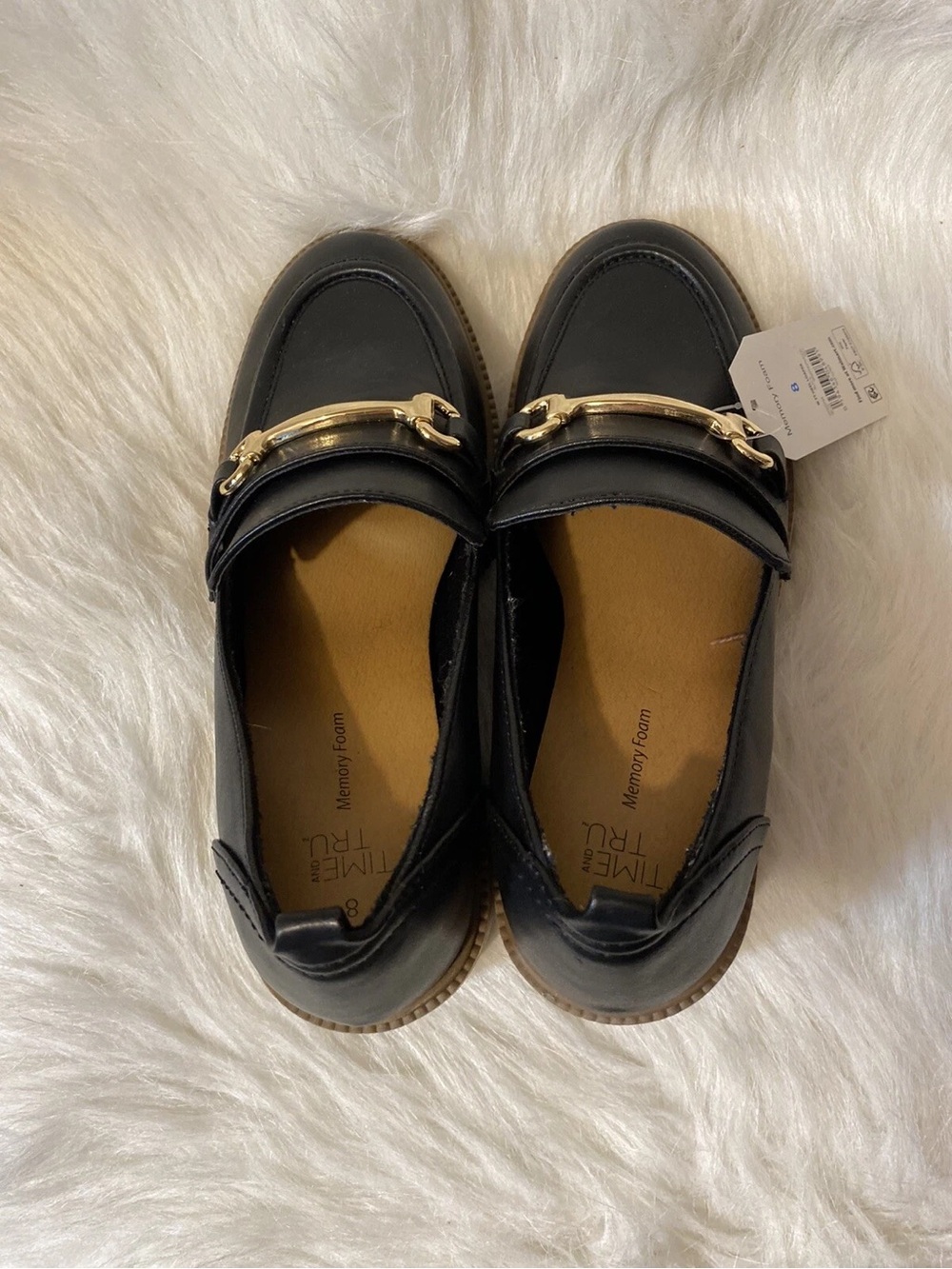 Time and Tru Black Loafers with Gold Accent